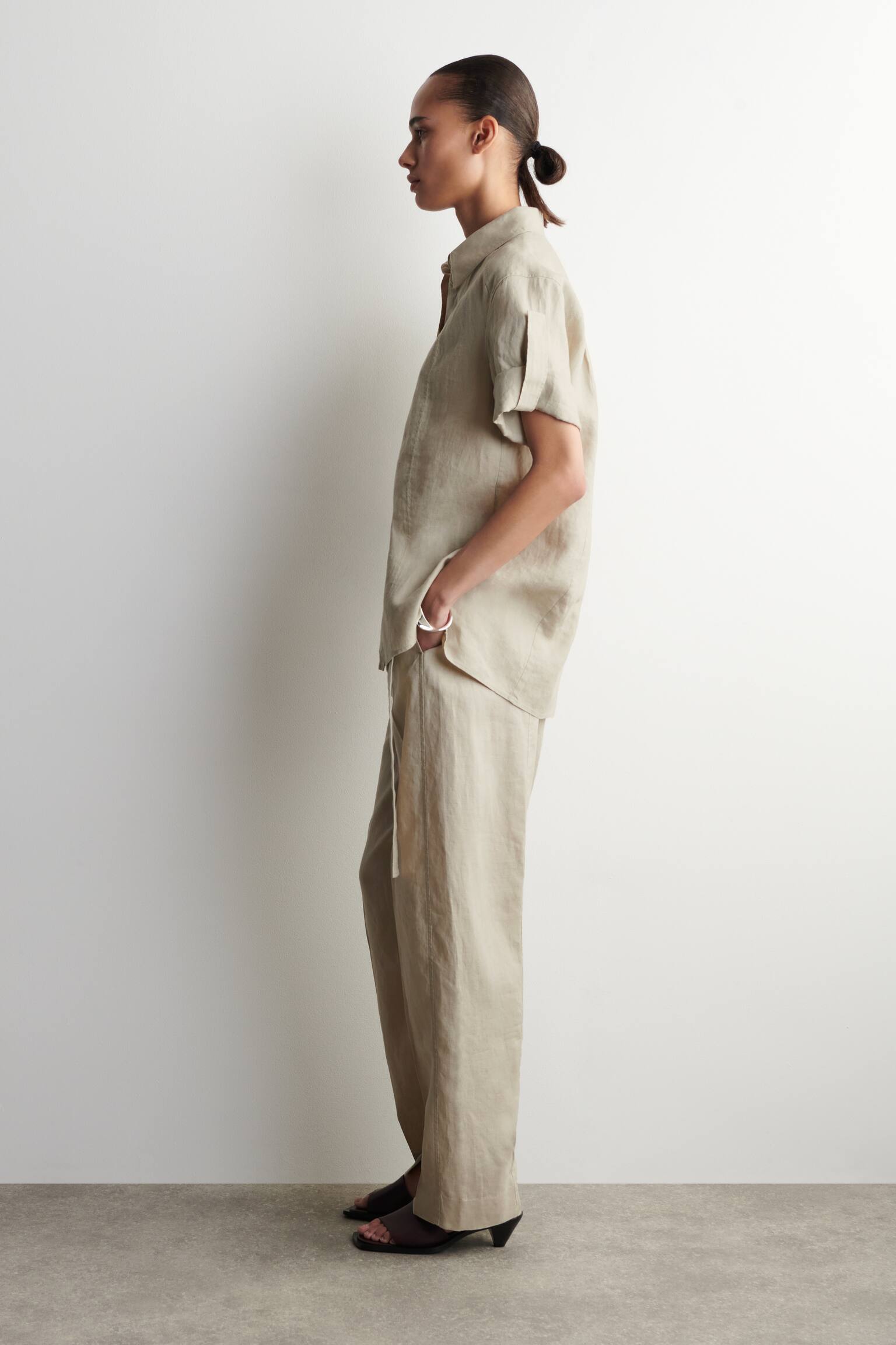 CAMICIA IN LINO CON MANICHE RIPIEGATE - BEIGE/BORDEAUX - 6