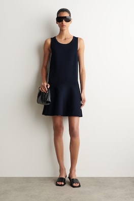 FLARED KNITTED MINI DRESS — NAVY 1