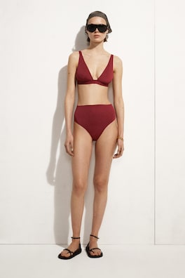 BONDED-SCUBA V-NECK BIKINI TOP — DARK RED 2