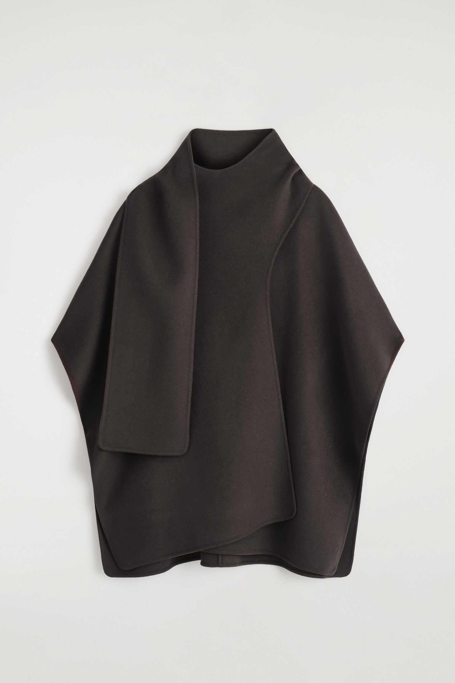 SCHAL-CAPE AUS DOUBLEFACE-WOLLE - DUNKELBRAUN/BEIGE - 2