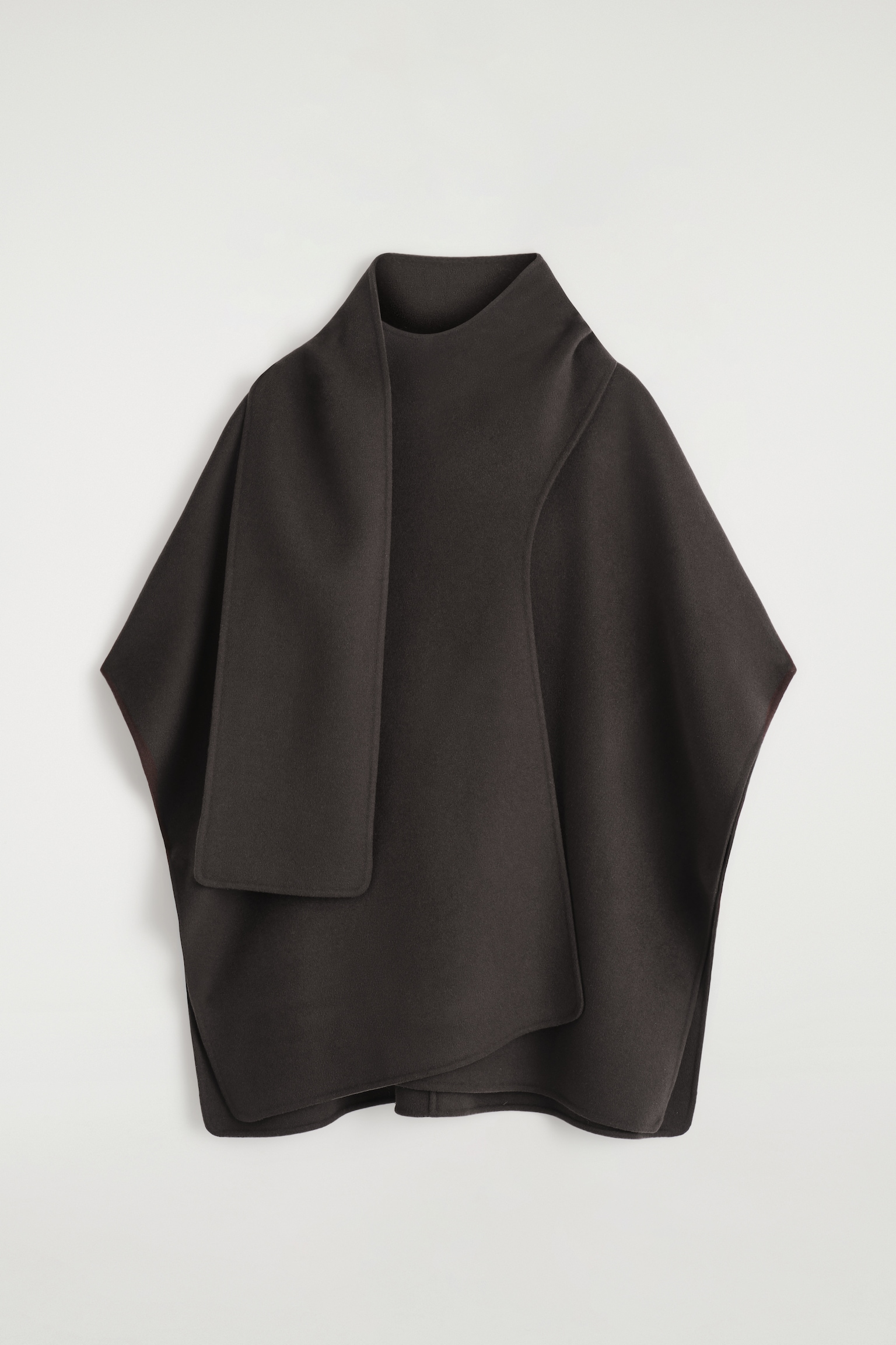 DOUBLE-FACED WOOL SCARF CAPE - DARK BROWN/BLACK - 2