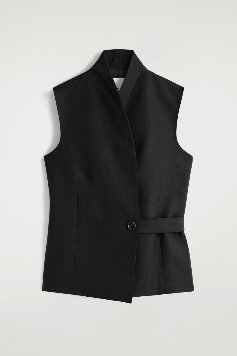 Shawl-Collar Belted Linen-Blend Vest