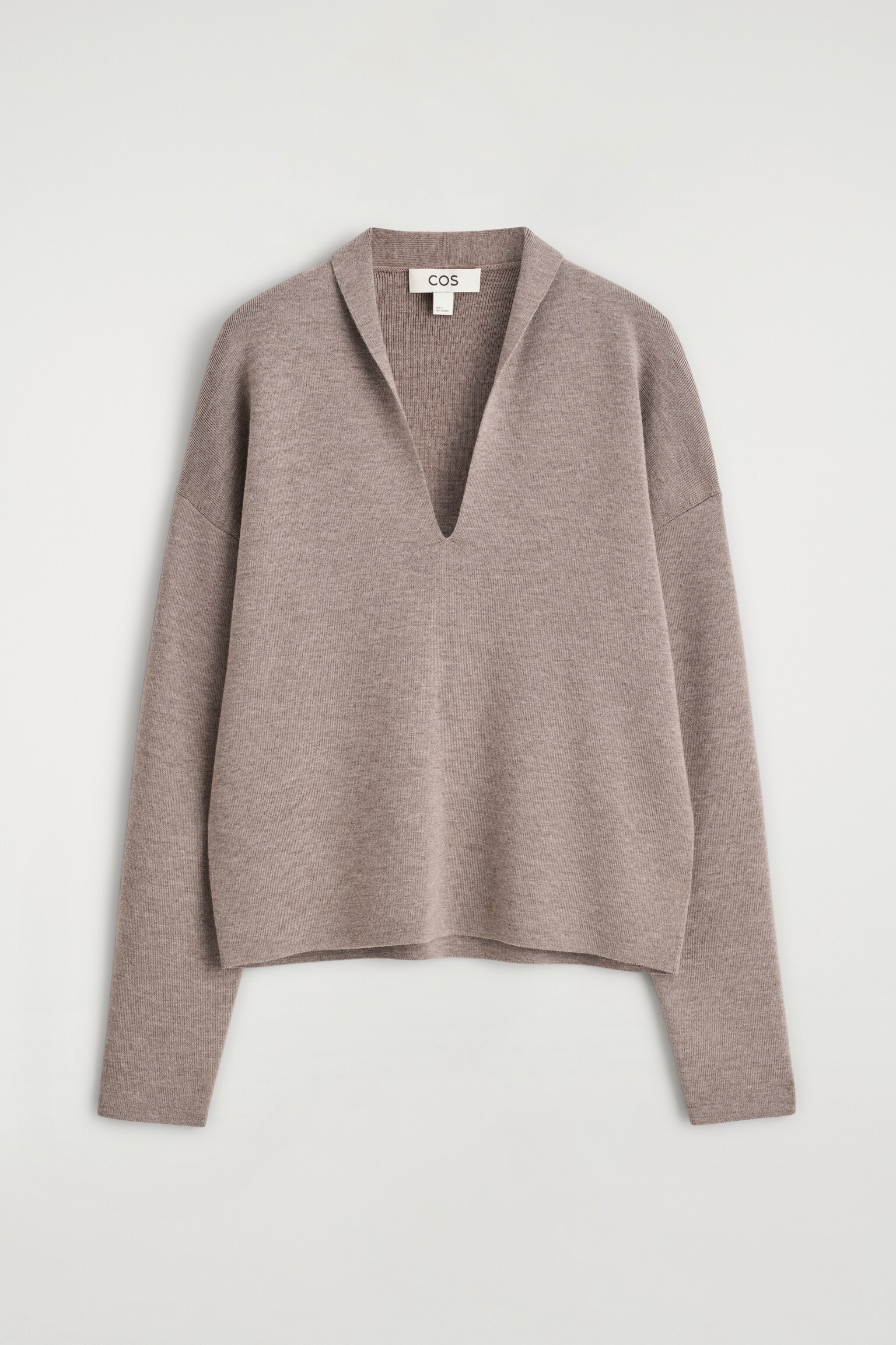 PULL À COL EN V DRAPÉ EN LAINE MÉRINOS - TAUPE CHINÉ/NOIR/BEIGE CHINÉ - 2