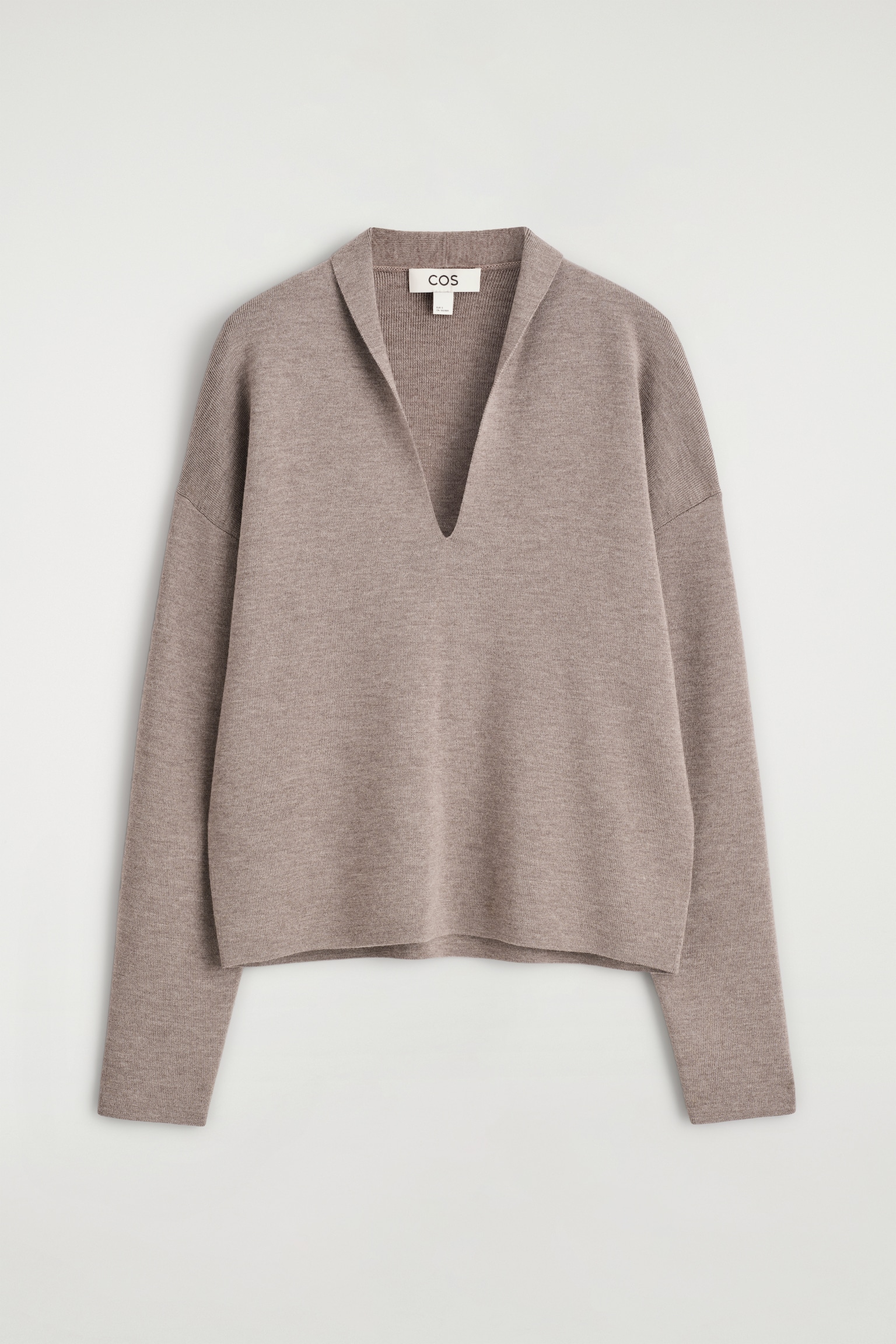 DRAPED MERINO WOOL V-NECK JUMPER - MOLE MÉLANGE/BEIGE MÉLANGE/BLACK - 2