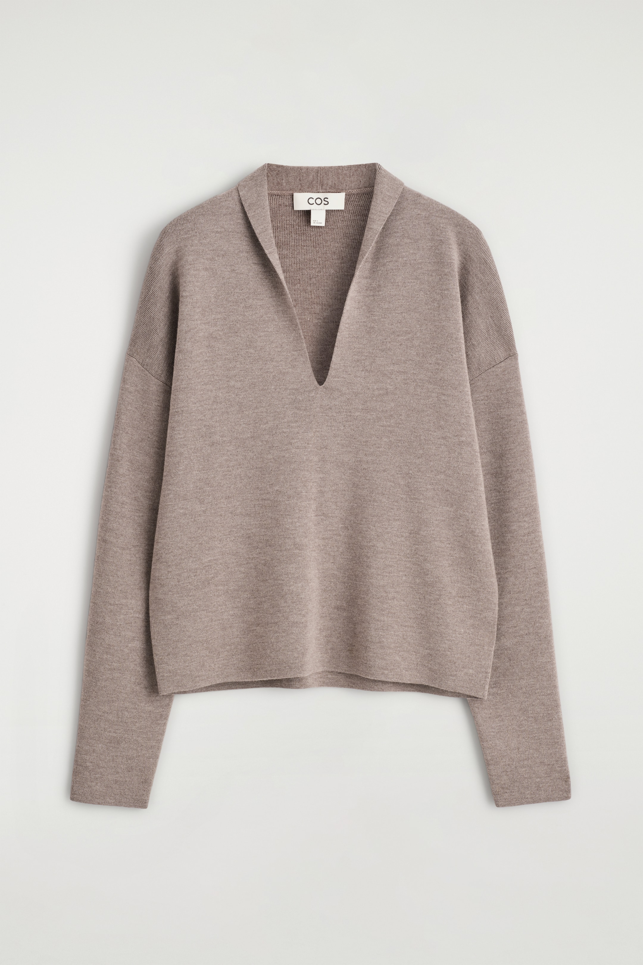 View larger image: DRAPED MERINO WOOL V-NECK JUMPER - MOLE MÉLANGE - Ladies | H&M GB 6