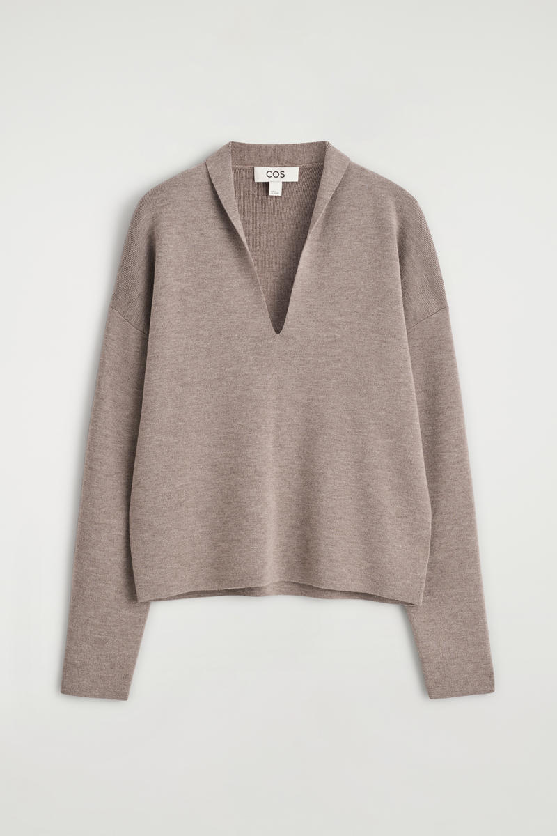Cos Draped Merino Wool V-neck Sweater In Sand