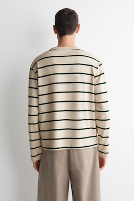 RELAXED JERSEY INTERLOCK LONG-SLEEVED T-SHIRT — IVORY / GREEN / STRIPED 4