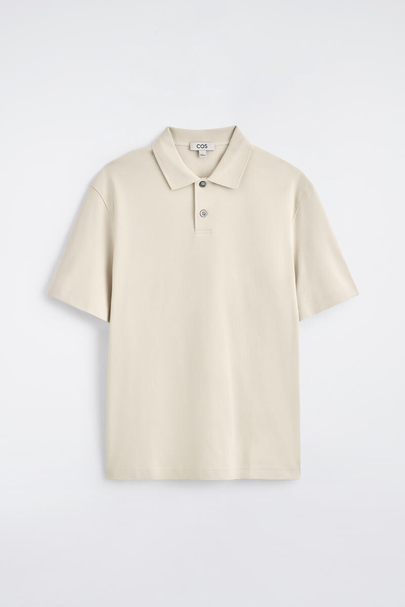 Interlock Cotton Polo Shirt in Light Beige