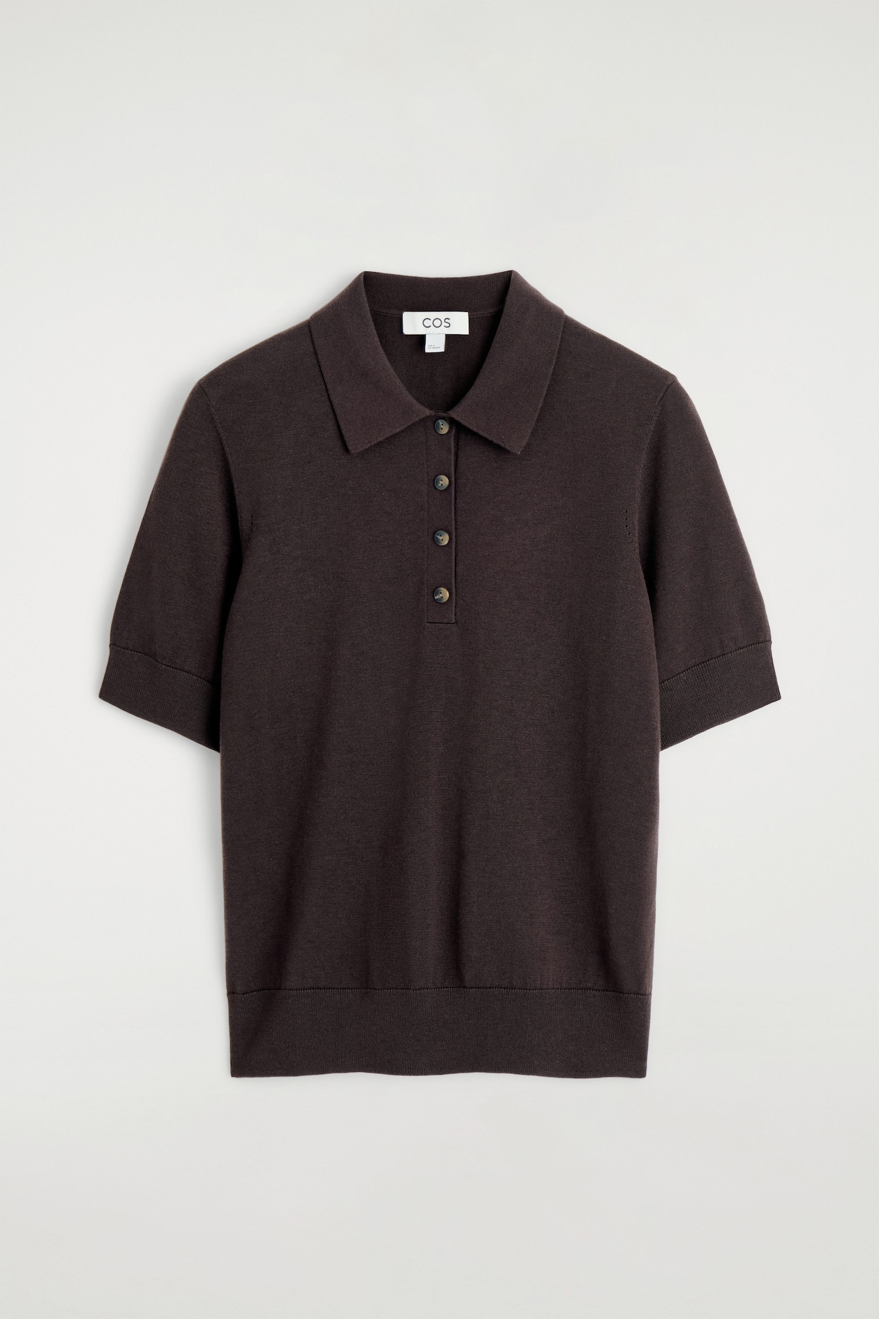 SHRUNKEN WOOL-BLEND POLO SHIRT — DARK BROWN