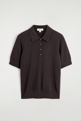 SHRUNKEN WOOL-BLEND POLO SHIRT — DARK BROWN 7