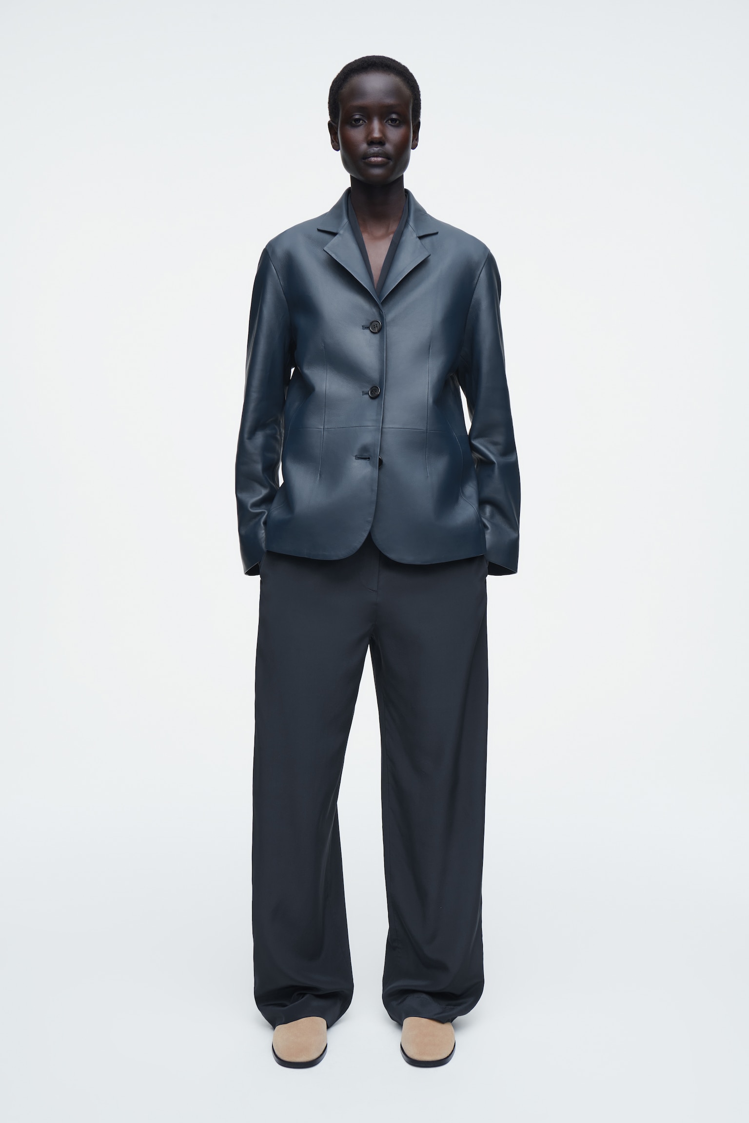 PANTALON DÉCONTRACTÉ EN SOIE - BLEU MARINE/BRUN