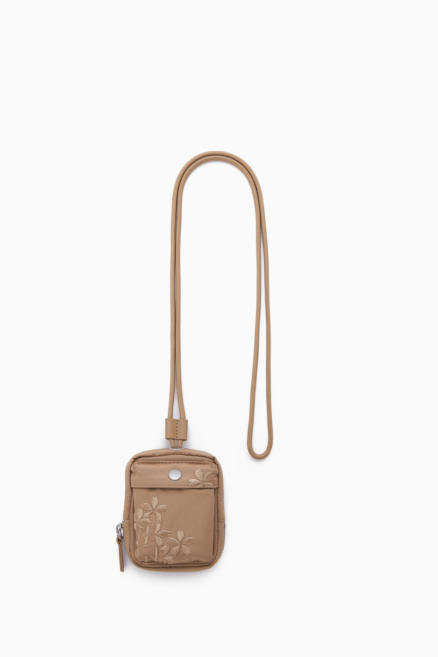EMBROIDERED FLORAL MINI POUCH - TERRACOTTA