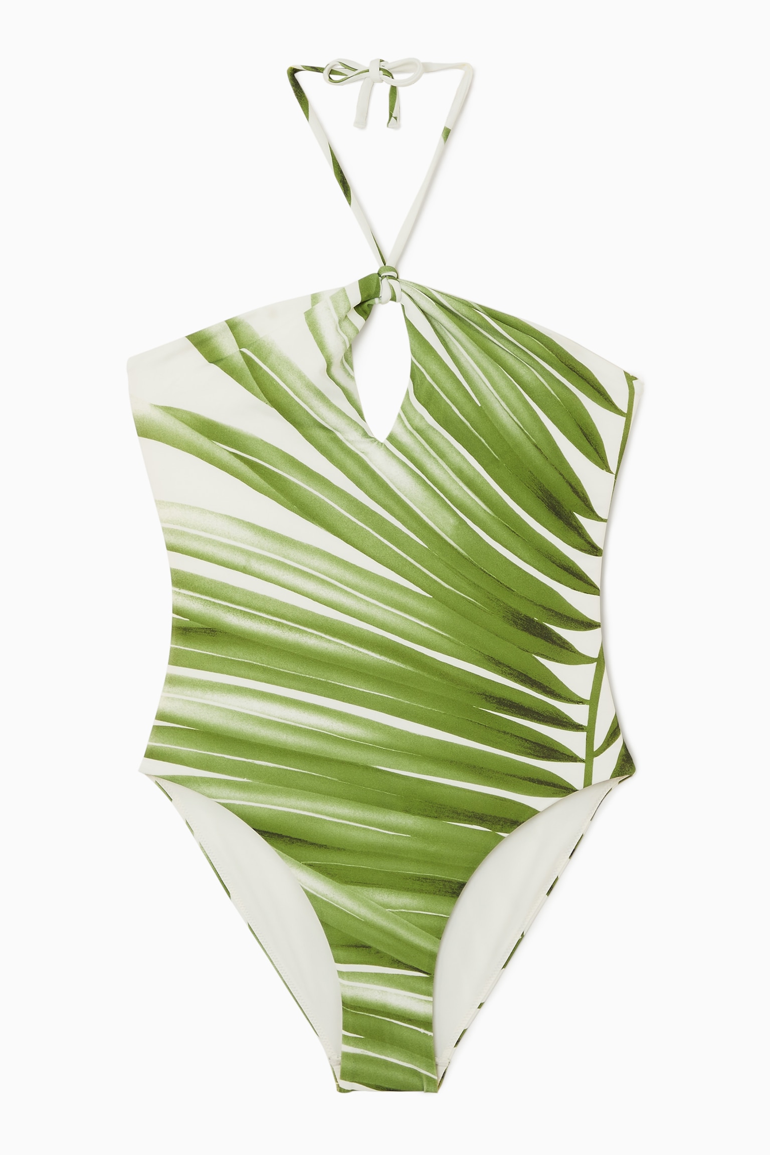HALTERNECK CUTOUT SWIMSUIT - GREEN / WHITE/ORANGE