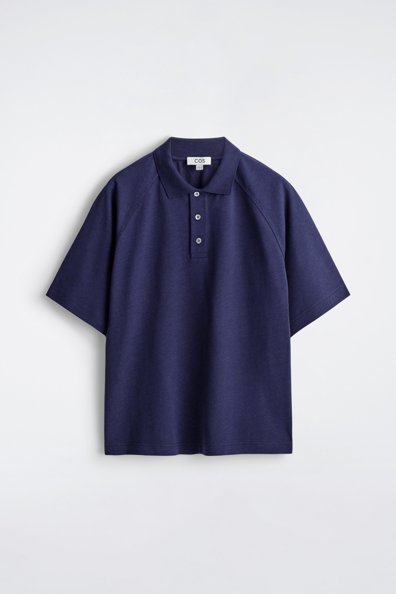 RELAXED COTTON-LINEN POLO SHIRT — NAVY