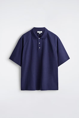 RELAXED COTTON-LINEN POLO SHIRT — NAVY 7