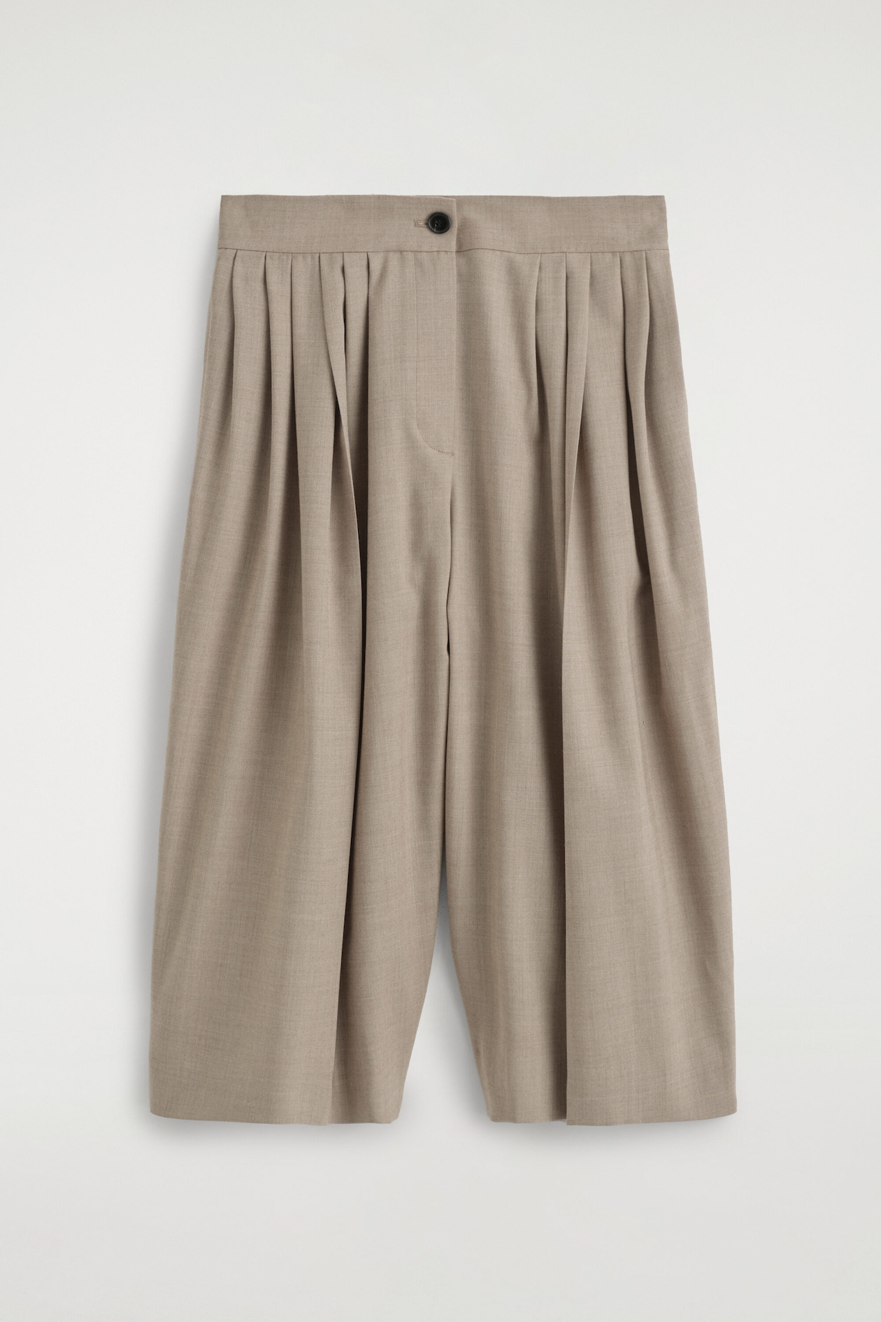 PLEATED WOOL-BLEND CULOTTES — BEIGE MÉLANGE