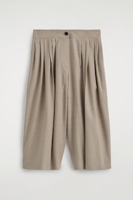PLEATED WOOL-BLEND CULOTTES — BEIGE MÉLANGE 7