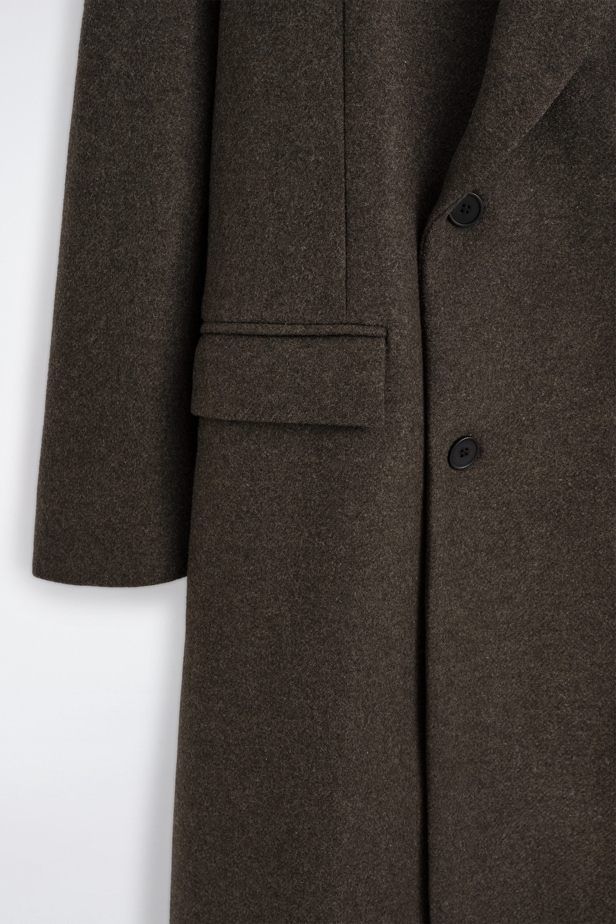 DOUBLE-BREASTED WOOL-BLEND LONG COAT — DARK-BROWN MÉLANGE