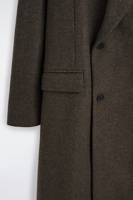 DOUBLE-BREASTED WOOL-BLEND LONG COAT — DARK-BROWN MÉLANGE 7