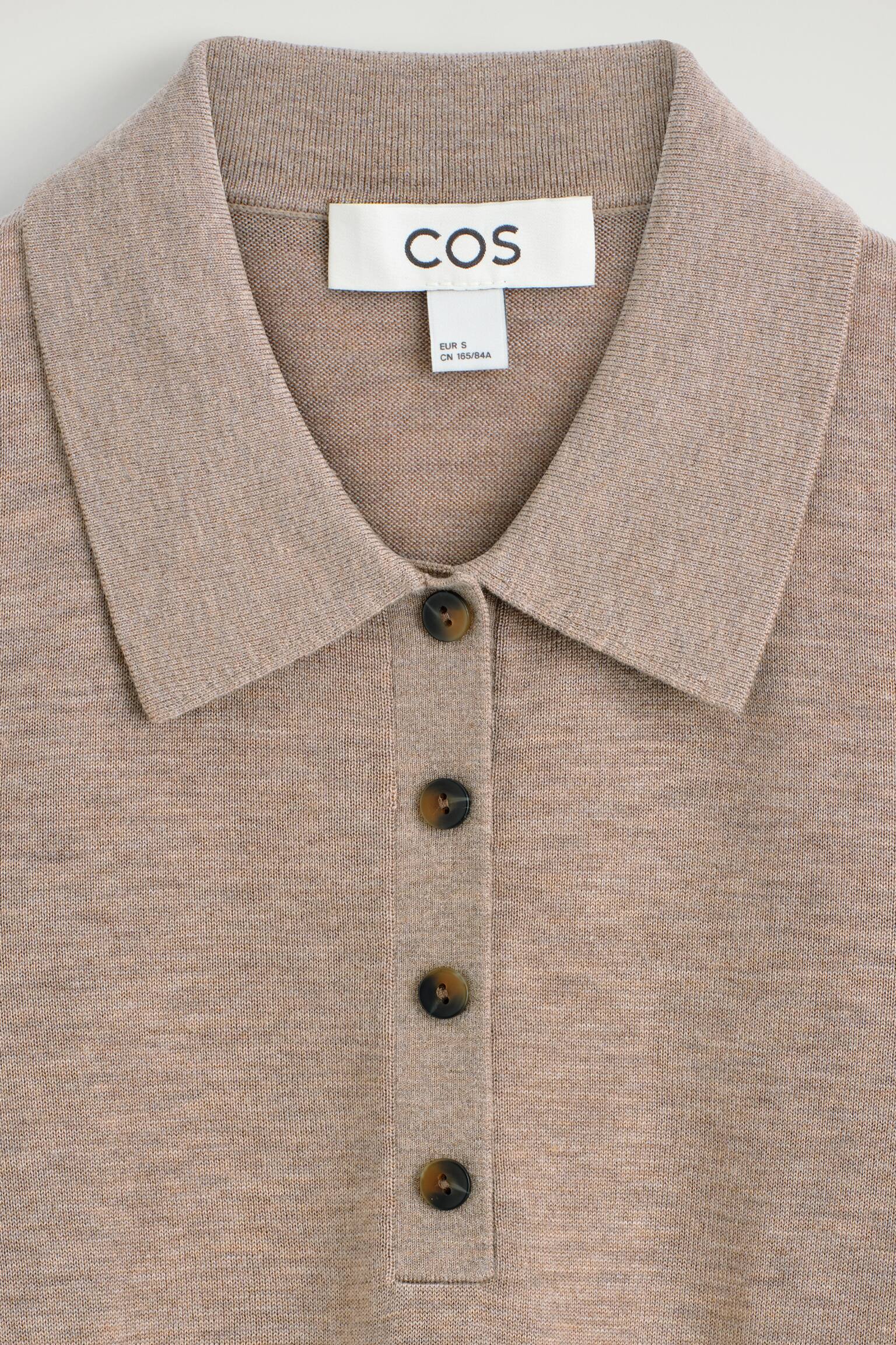 SHRUNKEN WOOL-BLEND POLO SHIRT - BEIGE  MÉLANGE/BLUE - 7