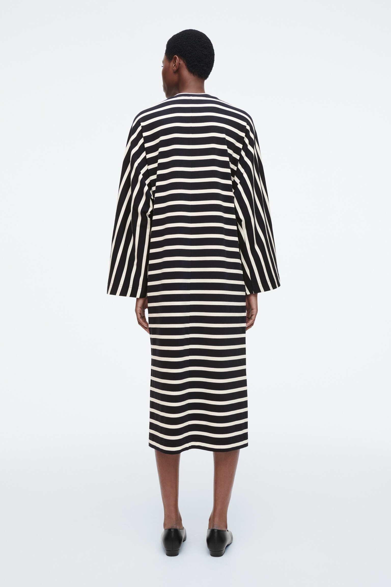 ABITO MIDI A COLONNA IN JERSEY - BLU NAVY / RIGHE/NERO - 3