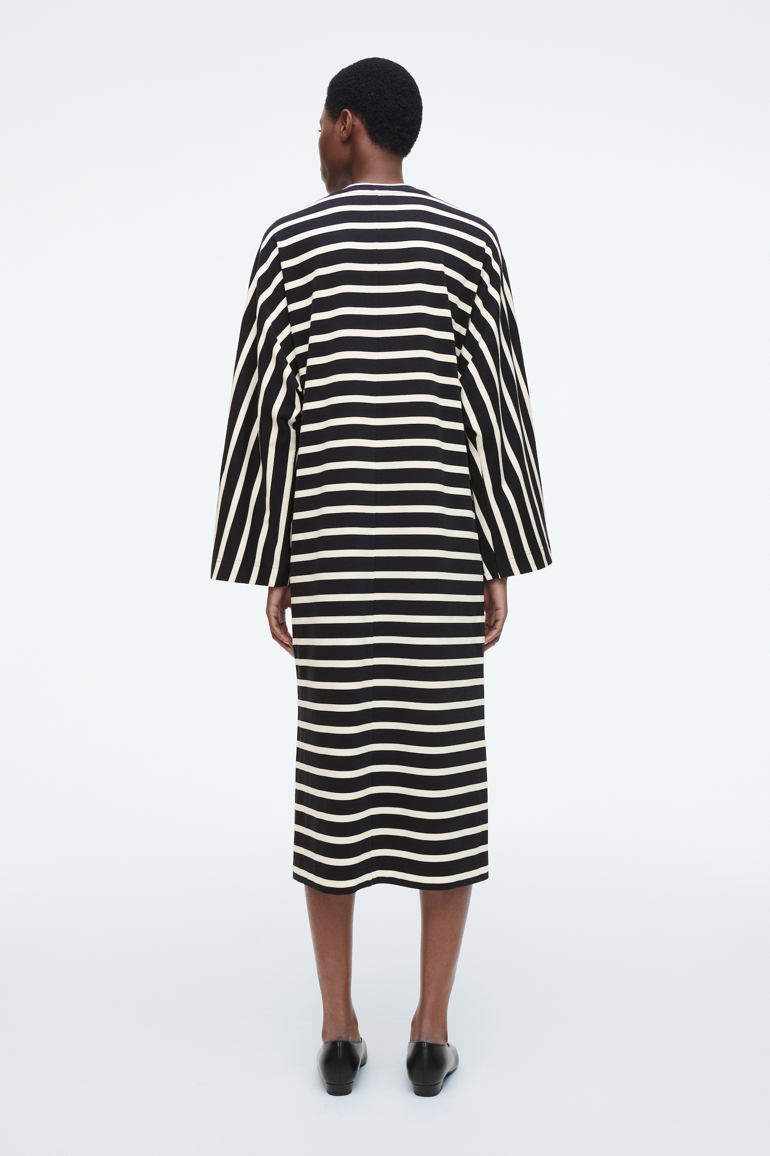 VESTIDO MIDI RECTO DE ALGODÓN - AZUL MARINO / A RAYAS/NEGRO - 7