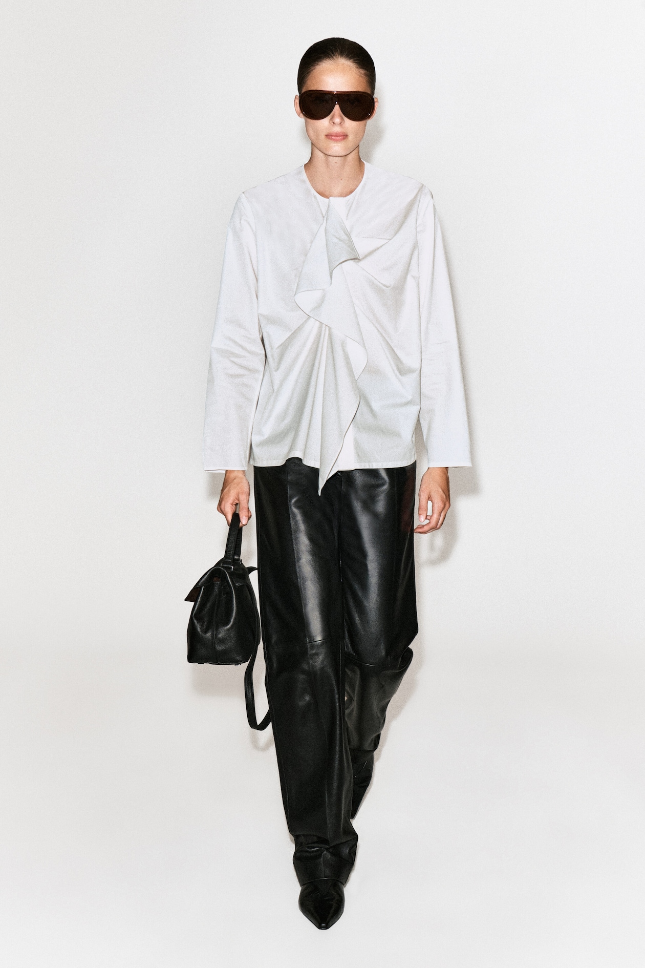 RUFFLED COTTON BLOUSE — WHITE