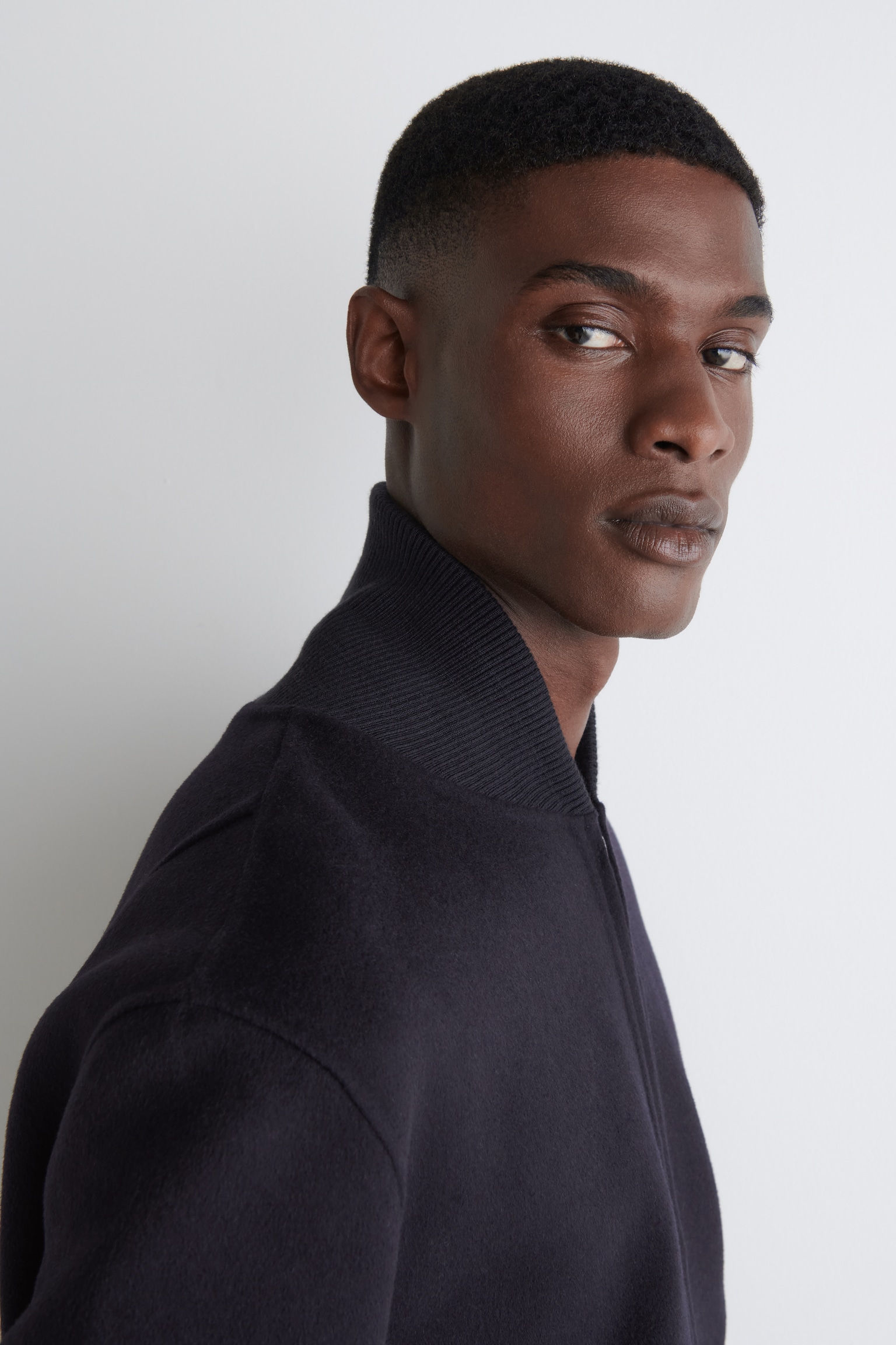 SPLIT WOOL BOMBER JACKET - NAVY/DARK GREY - 8