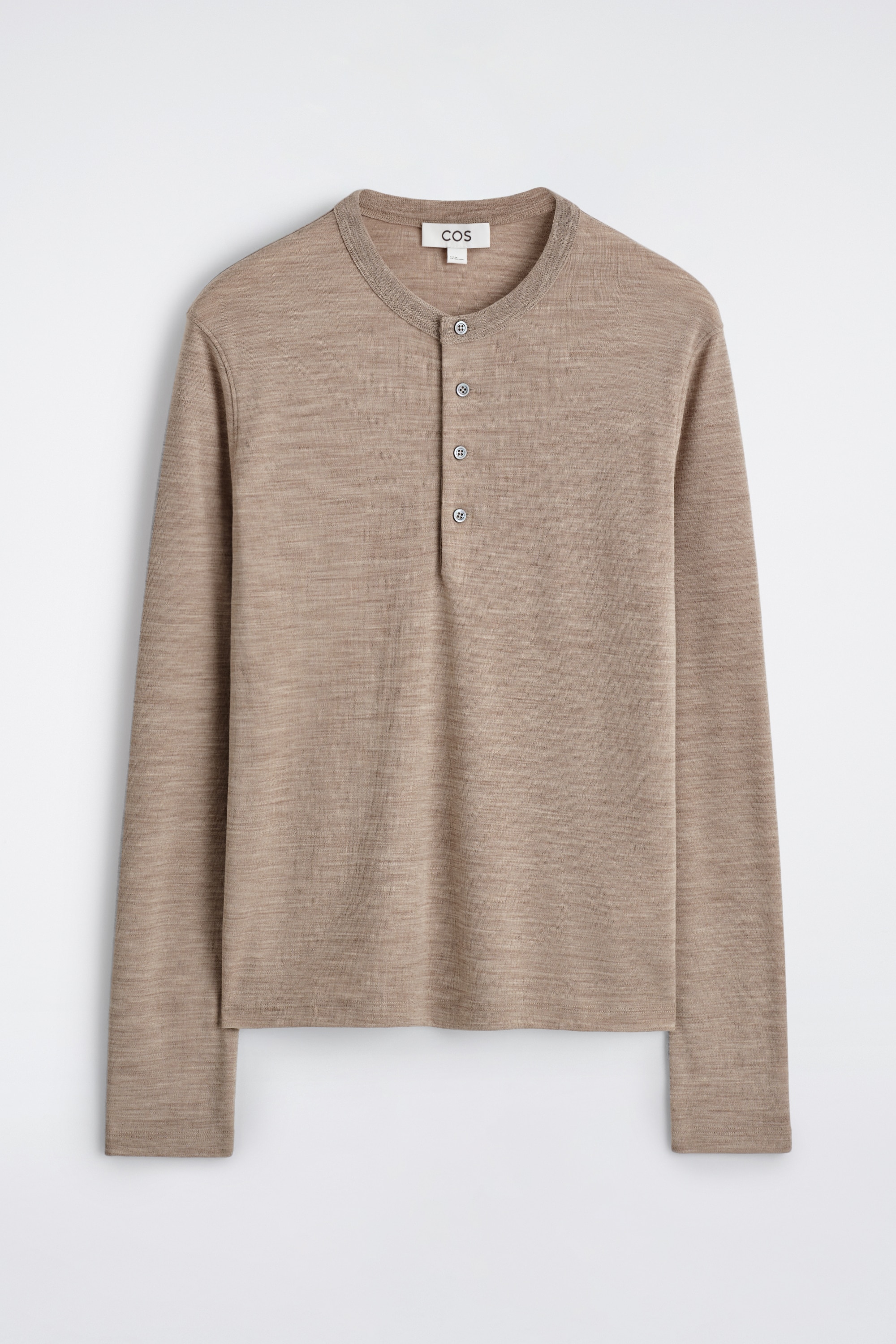 WOOL-BLEND HENLEY TOP - BEIGE MÉLANGE/NAVY