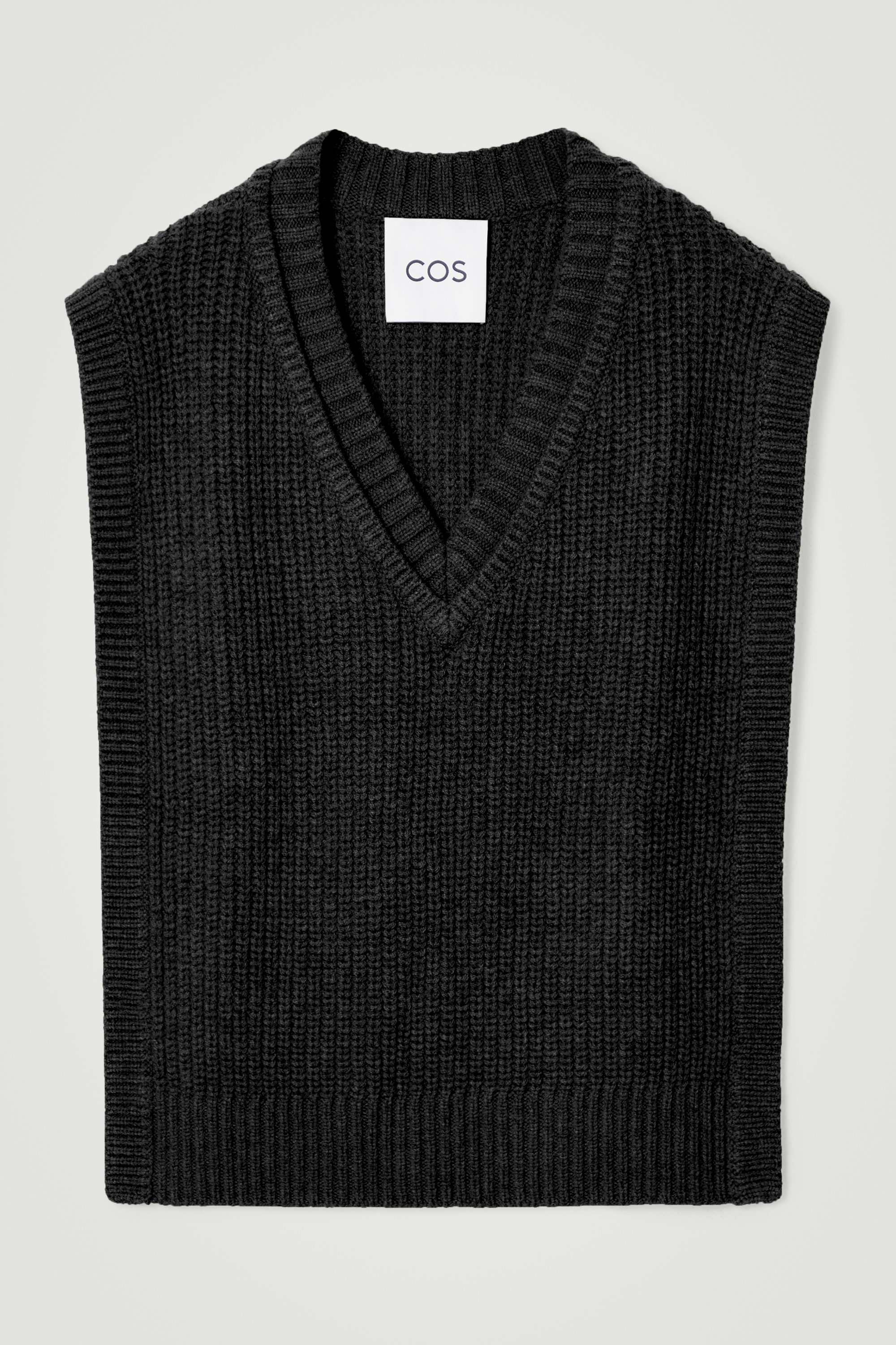 トップス W/Si/Ca 18G V Neck Knit ASH BLACK WOOL-CASHMERE V-NECK HYBRID TANK - BLACK | COS US