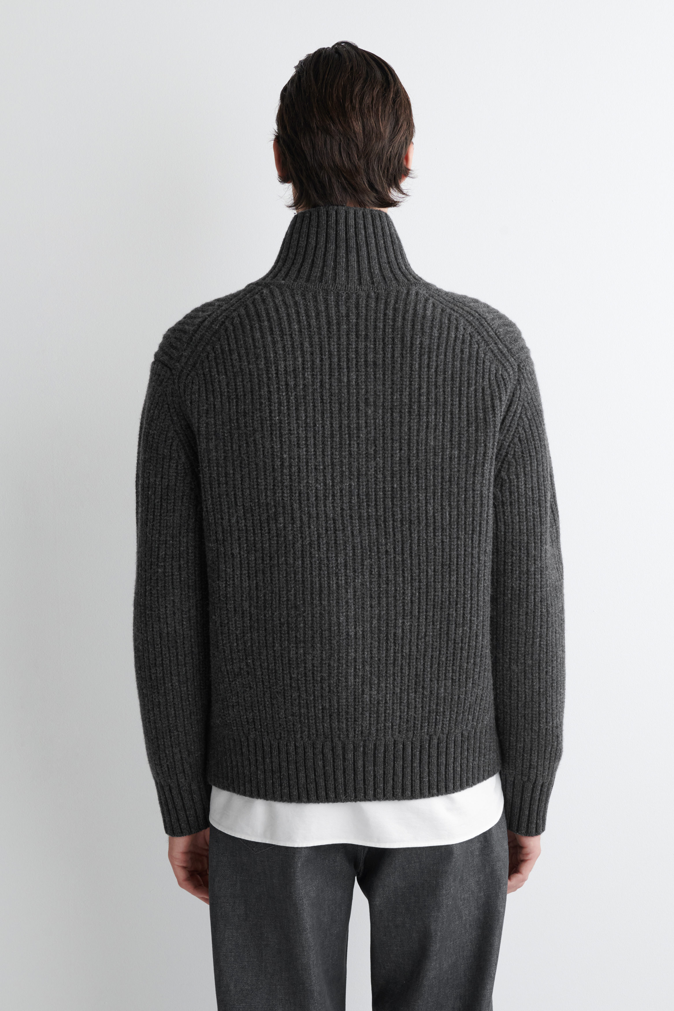 FUNNEL-NECK KNITTED WOOL JACKET - CHARCOAL | COS US