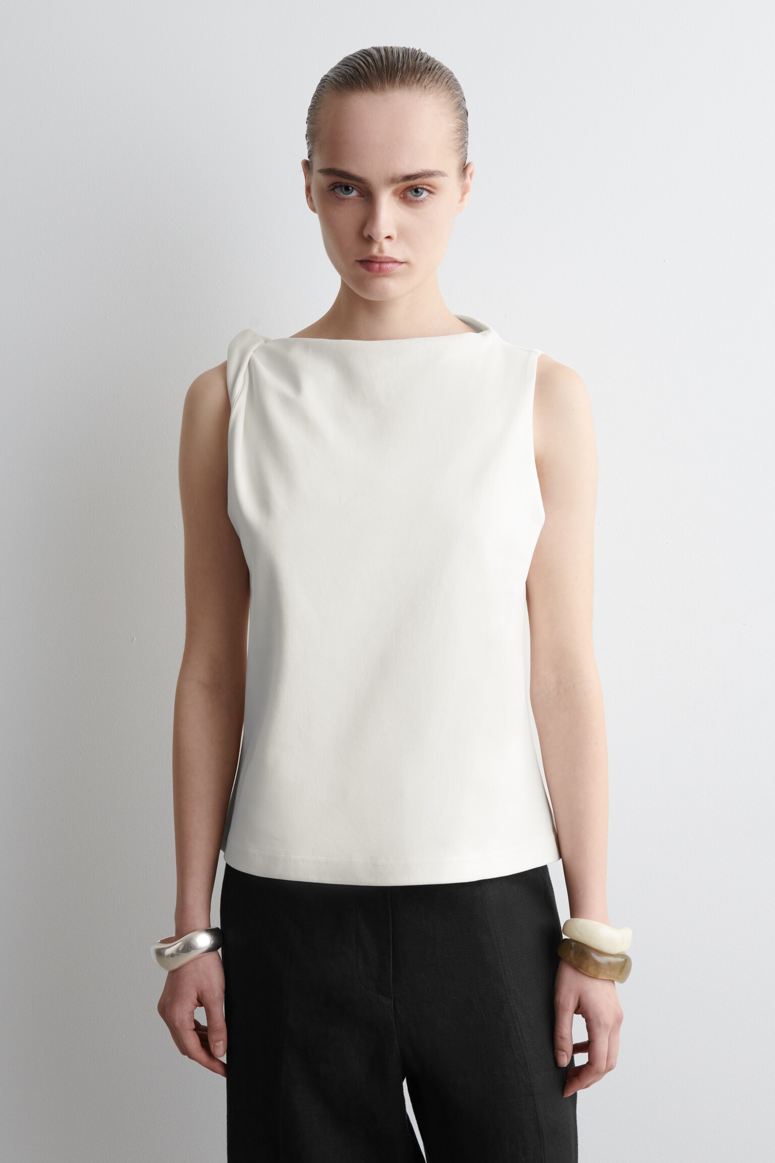 TOP IN COTONE CON DETTAGLIO RITORTO - BIANCO/BLU NAVY/ROSSO - 1