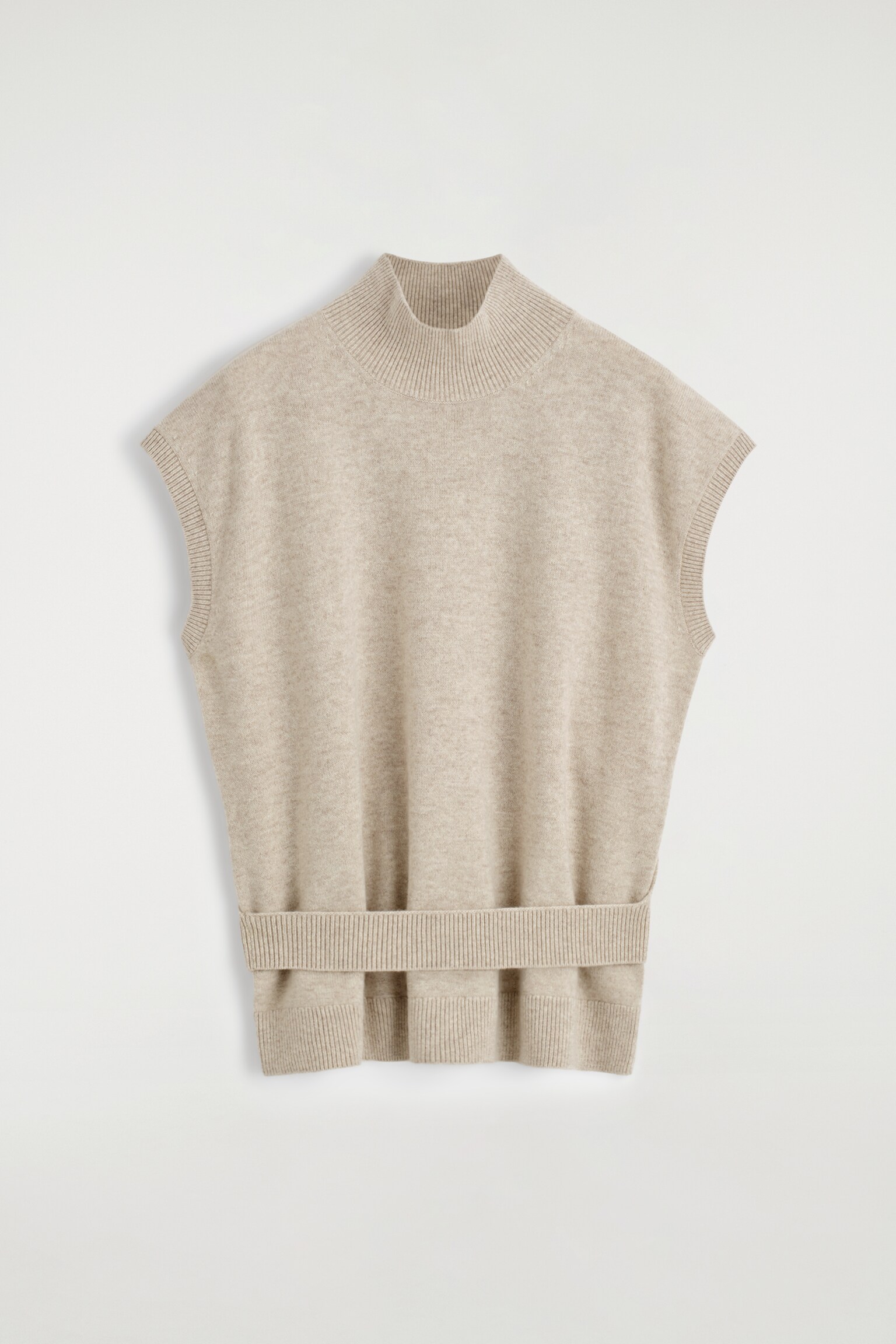 WOLLPULLUNDER MIT GÜRTEL UND KRAGEN - BEIGE MELIERT - 2