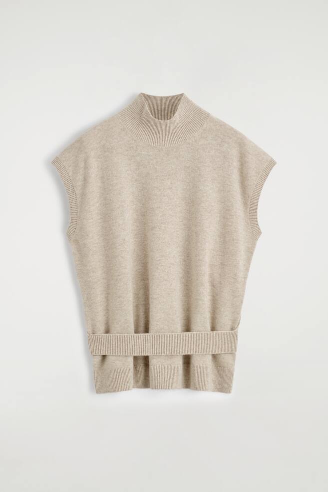 BELT-DETAIL FUNNEL-NECK WOOL VEST - BEIGE MÉLANGE - 1
