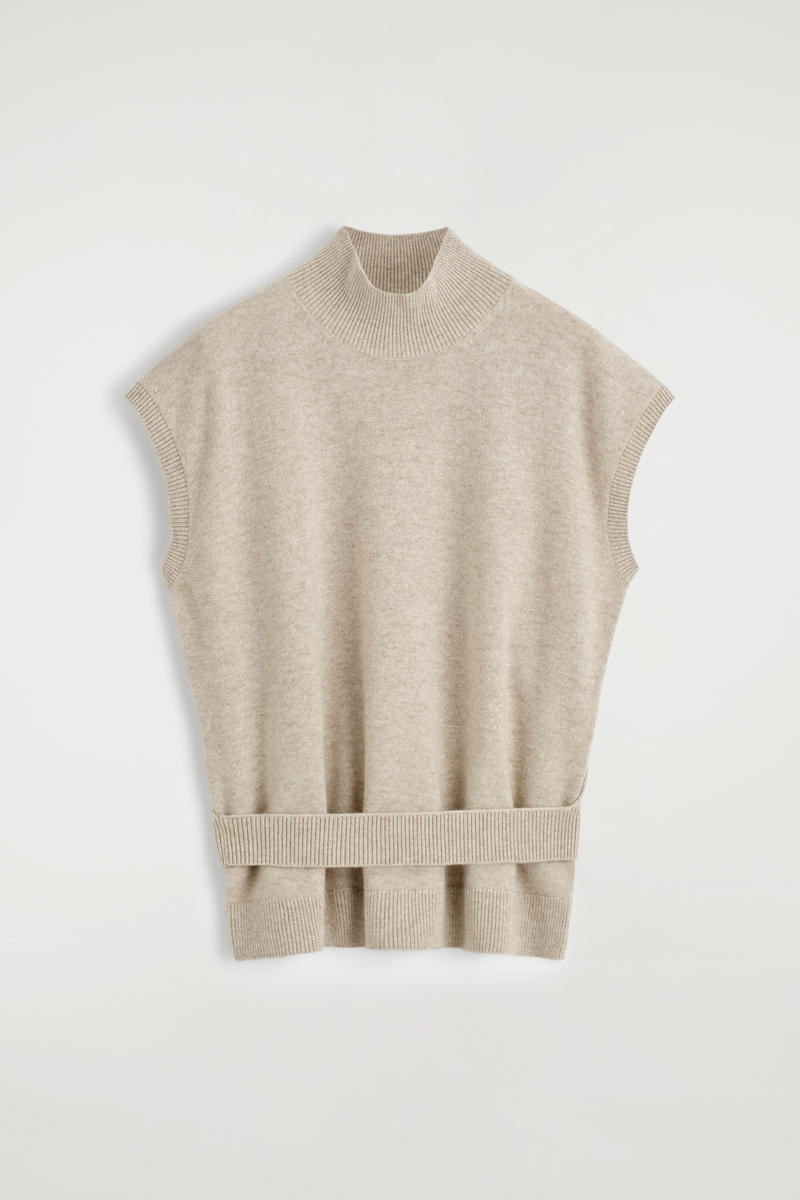 Cos Belt-detail Funnel-neck Wool Vest In Neutral