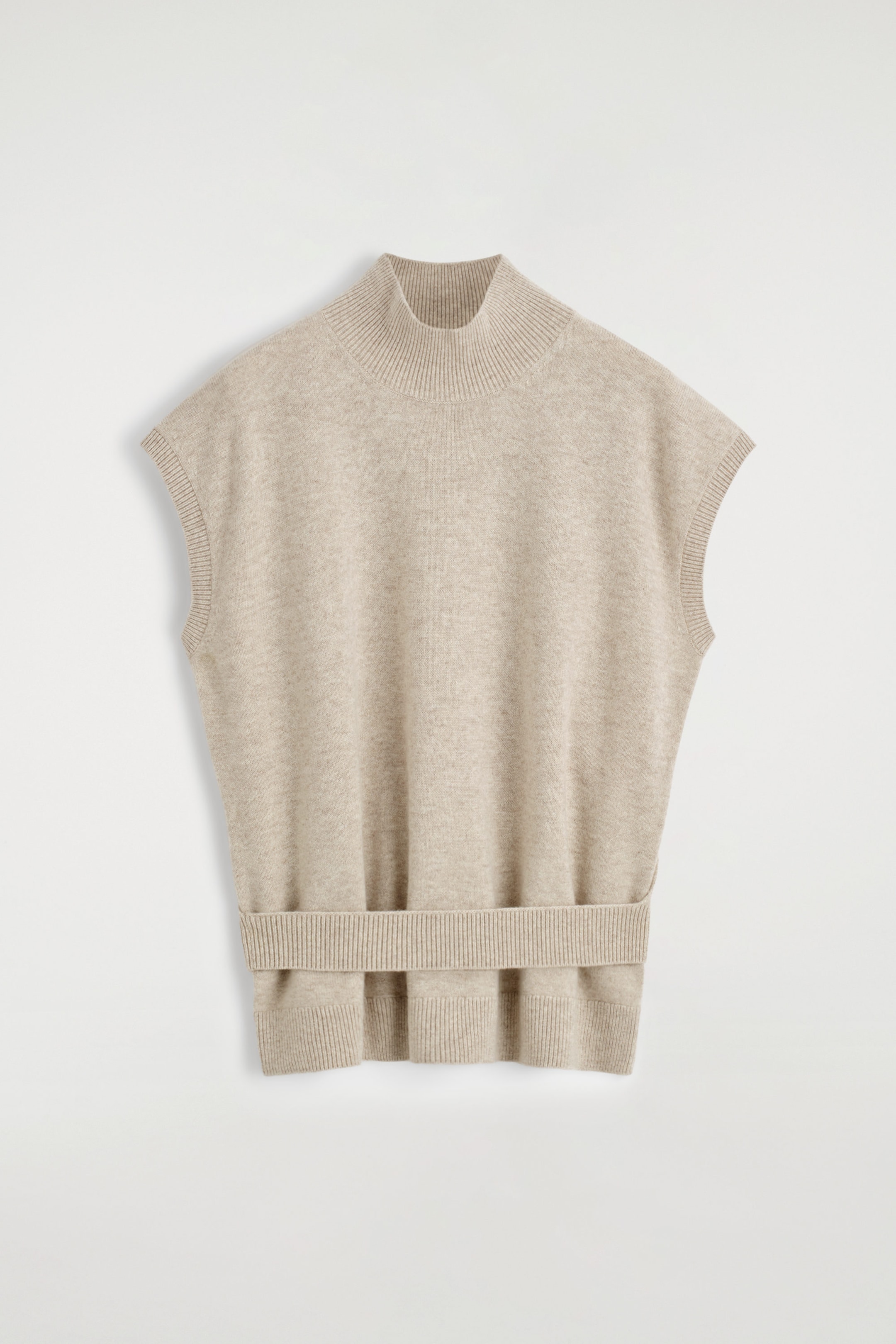 BELT-DETAIL FUNNEL-NECK WOOL VEST