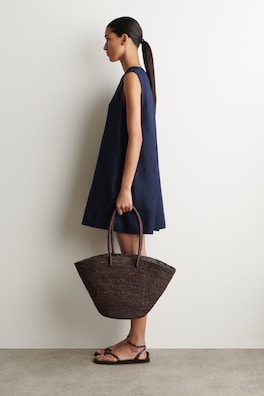 V-NECK OPEN-BACK LINEN MINI DRESS — NAVY 2