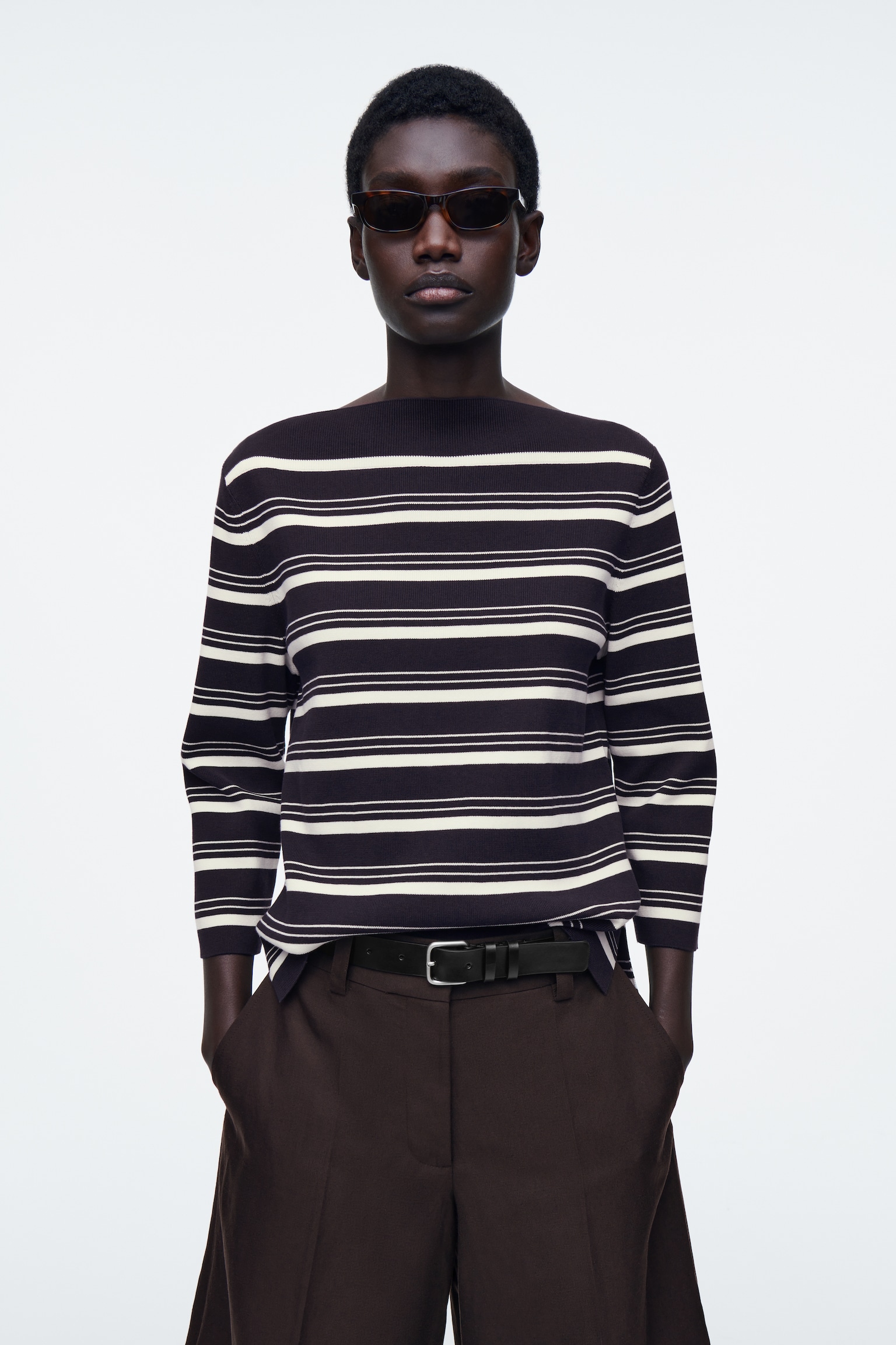 BOAT-NECK STRIPED COTTON JUMPER - NAVY / STRIPED