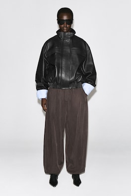 LEATHER MOCK-NECK BOMBER JACKET — BLACK 2
