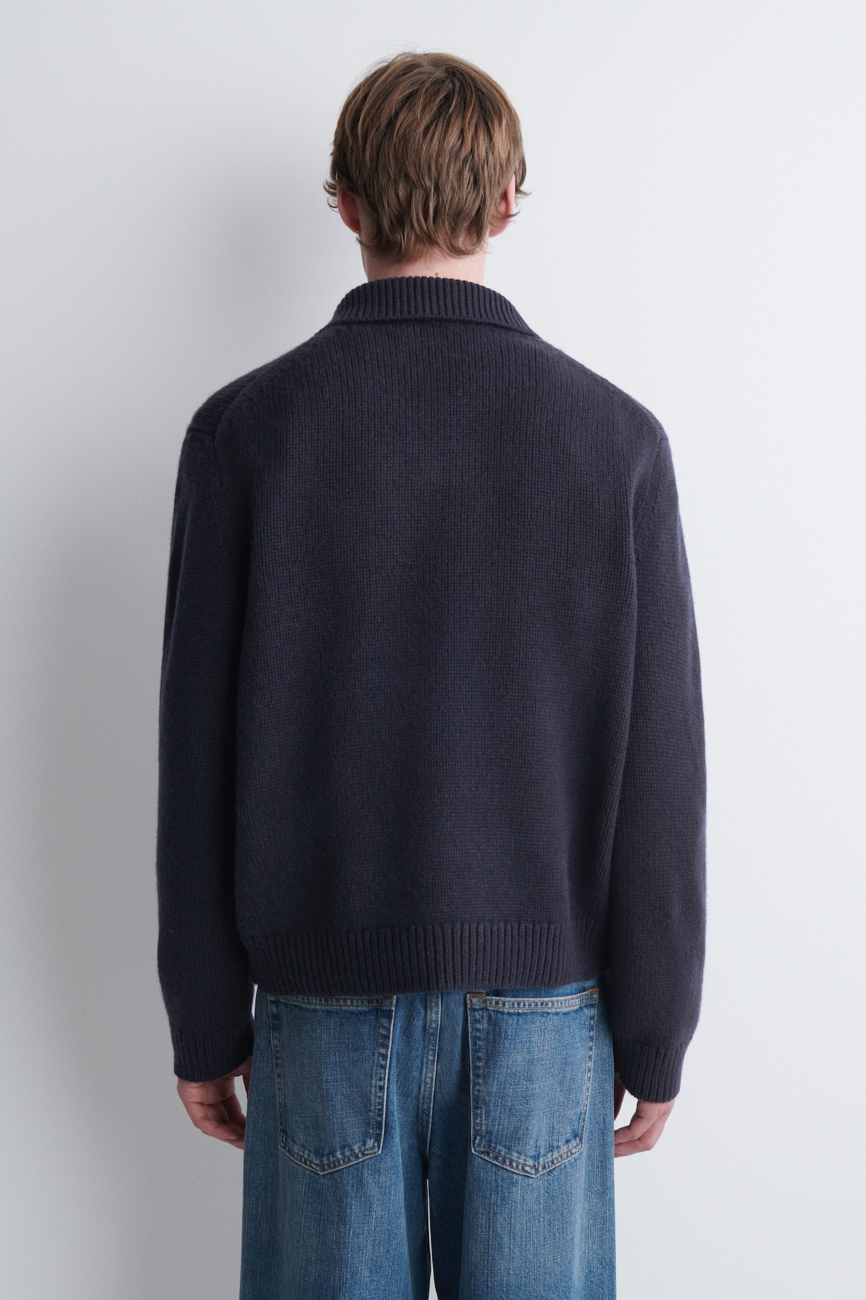 CHUNKY CASHMERE POLO SWEATER — NAVY