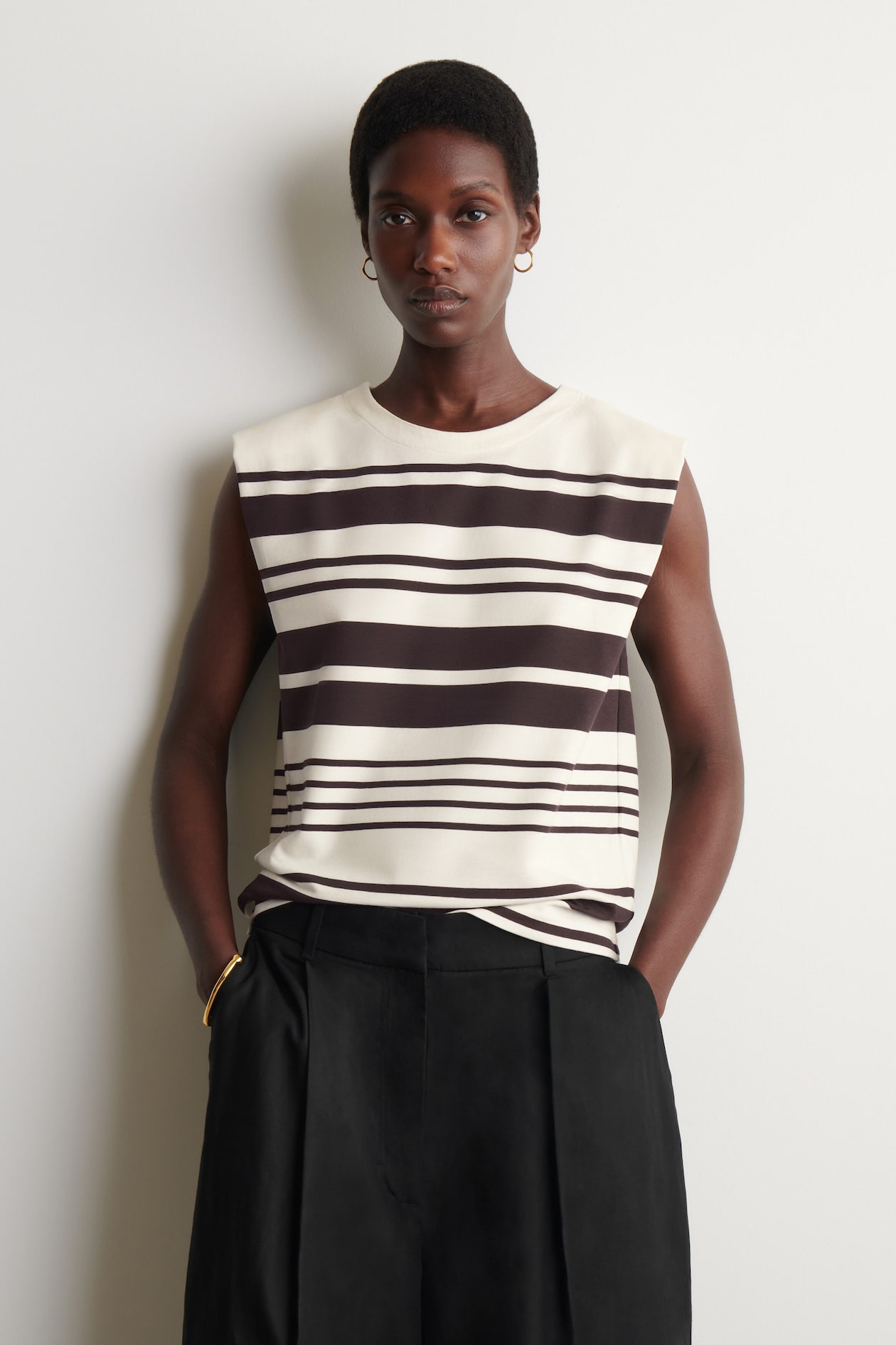 FOLDED-SHOULDER COTTON-JERSEY TANK TOP