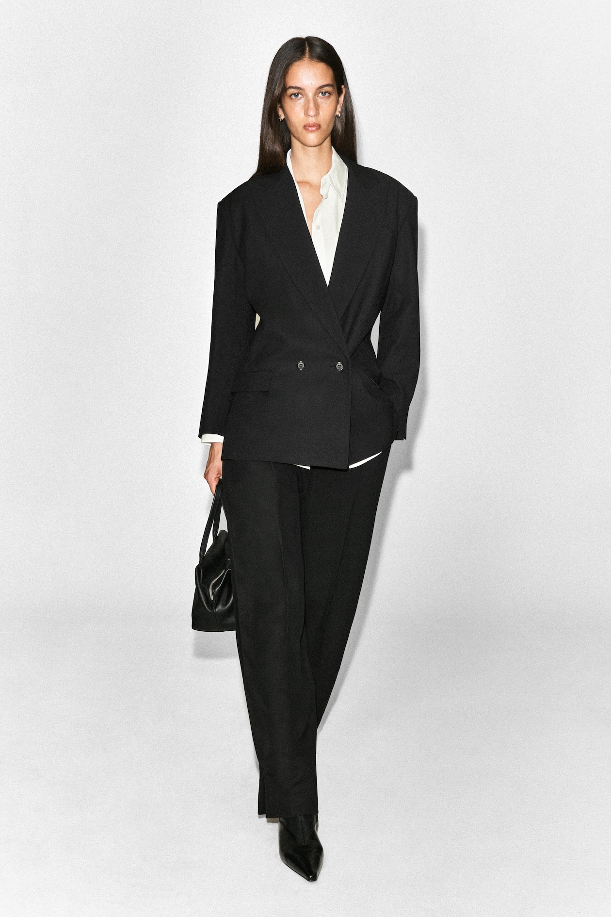 PLEATED-PANEL STRAIGHT-LEG PANTS — BLACK