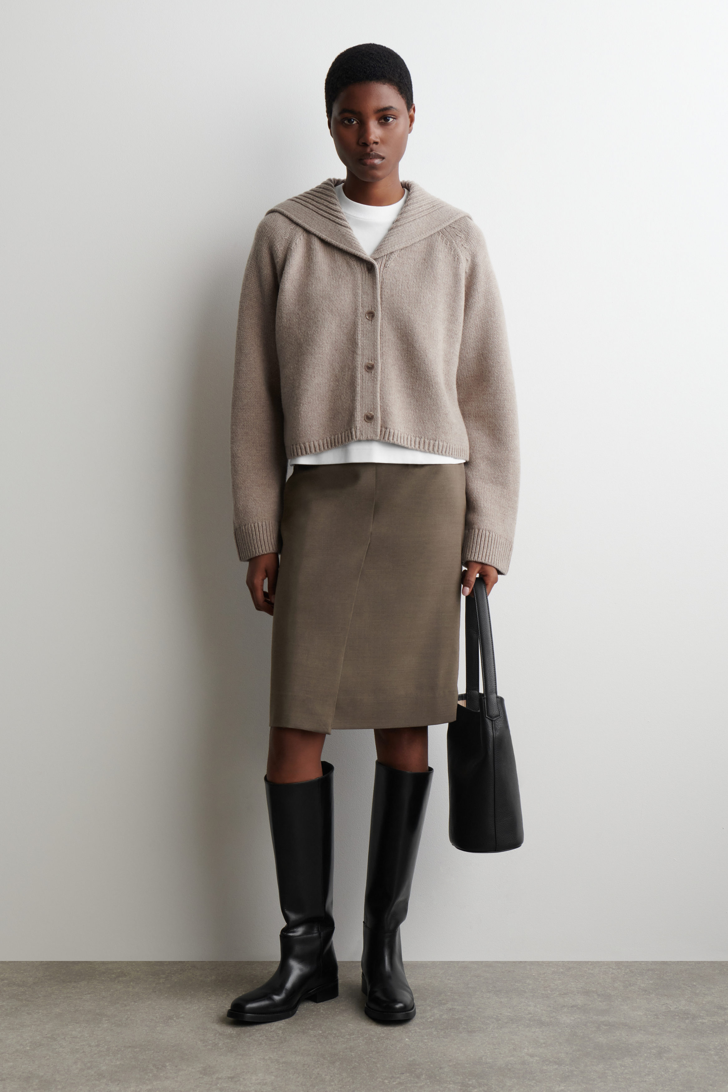 SAILOR-COLLAR WOOL CARDIGAN - BEIGE | COS