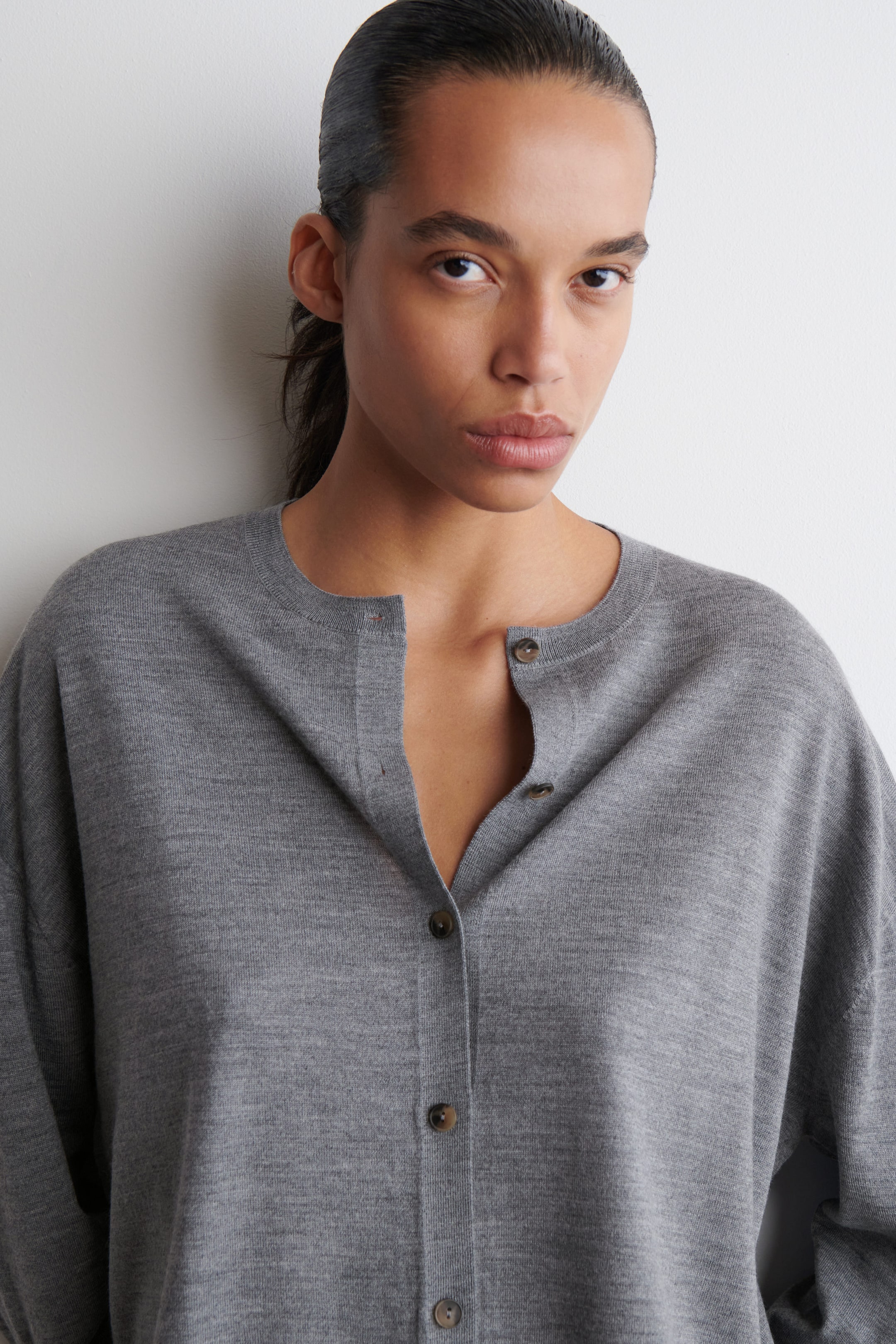 CIRCLE-CUT MERINO WOOL CARDIGAN