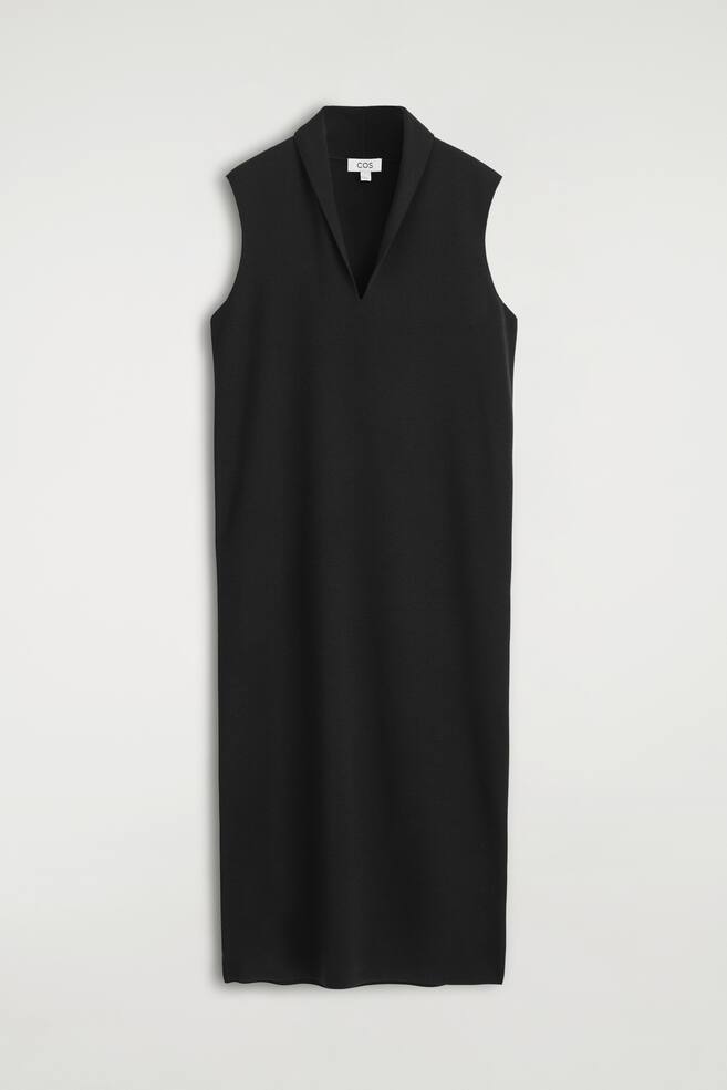 DRAPED-COLLAR MERINO WOOL DRESS - BLACK - 1