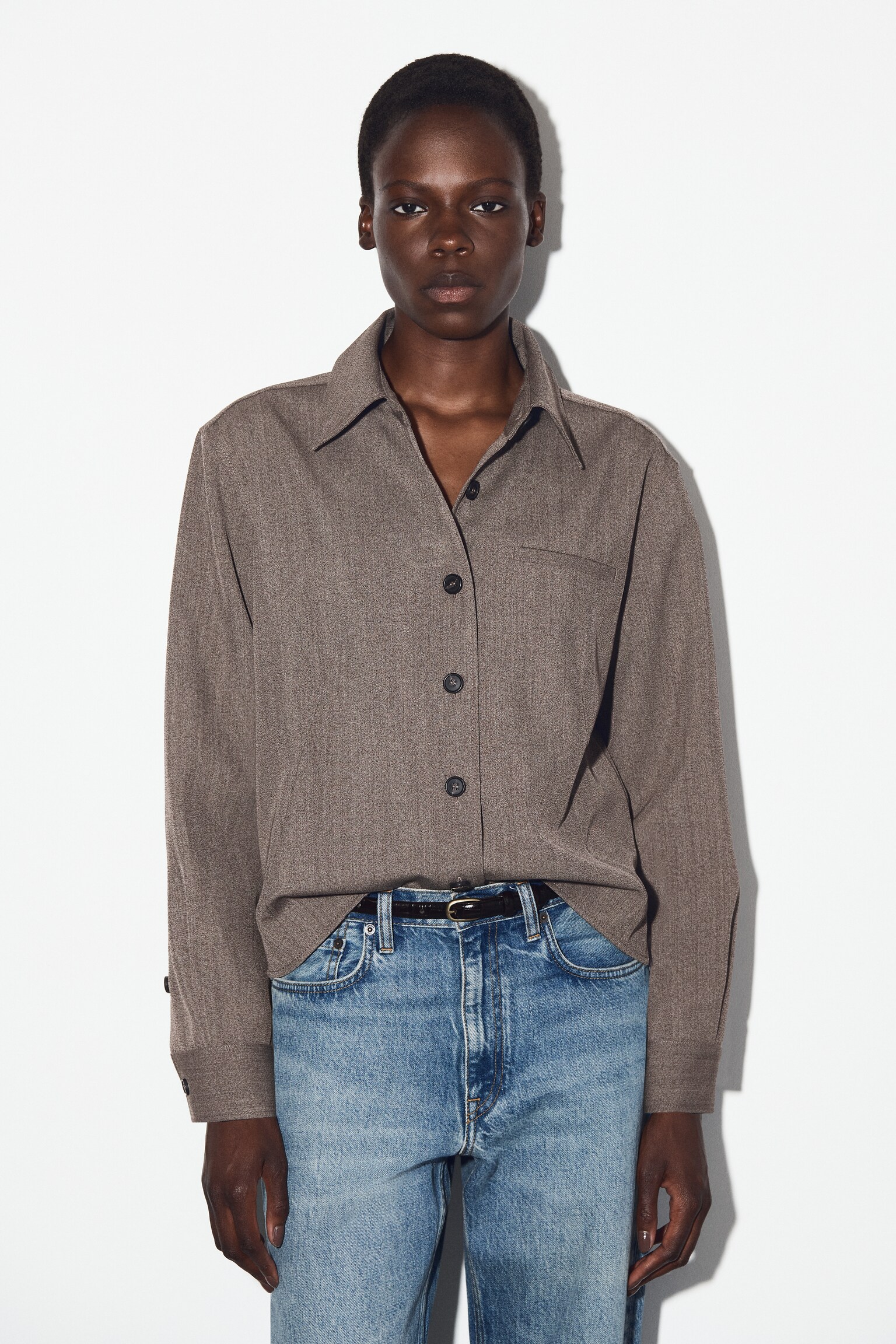 CAMICIA IN MISTO LANA - MARRONE MÉLANGE