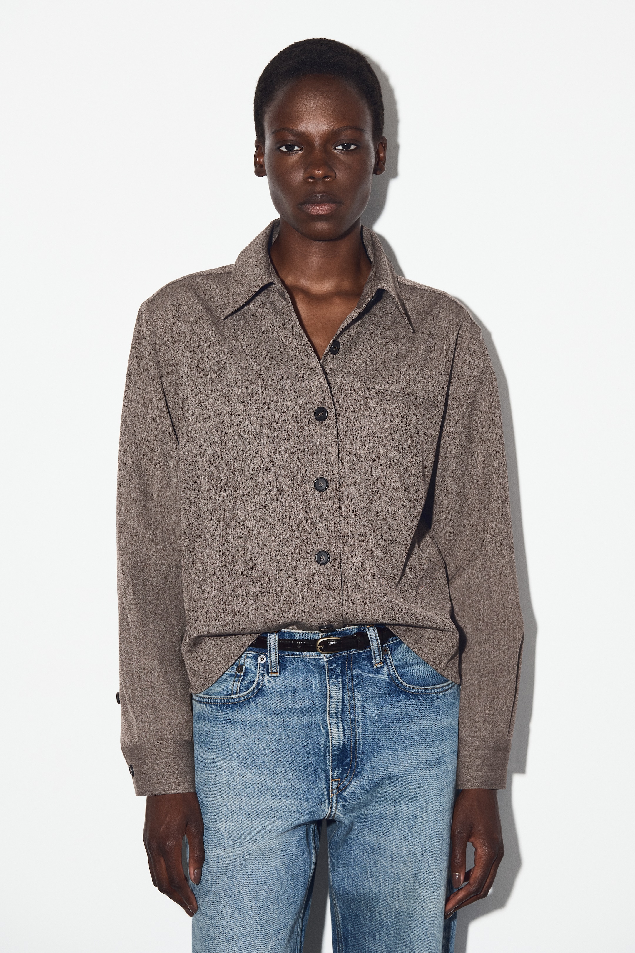 Visualizza immagine più grande: CAMICIA IN MISTO LANA - MARRONE MÉLANGE - DONNA | H&M IT 1