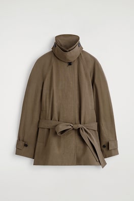 BELTED COTTON SHORT TRENCH JACKET — BROWN 8