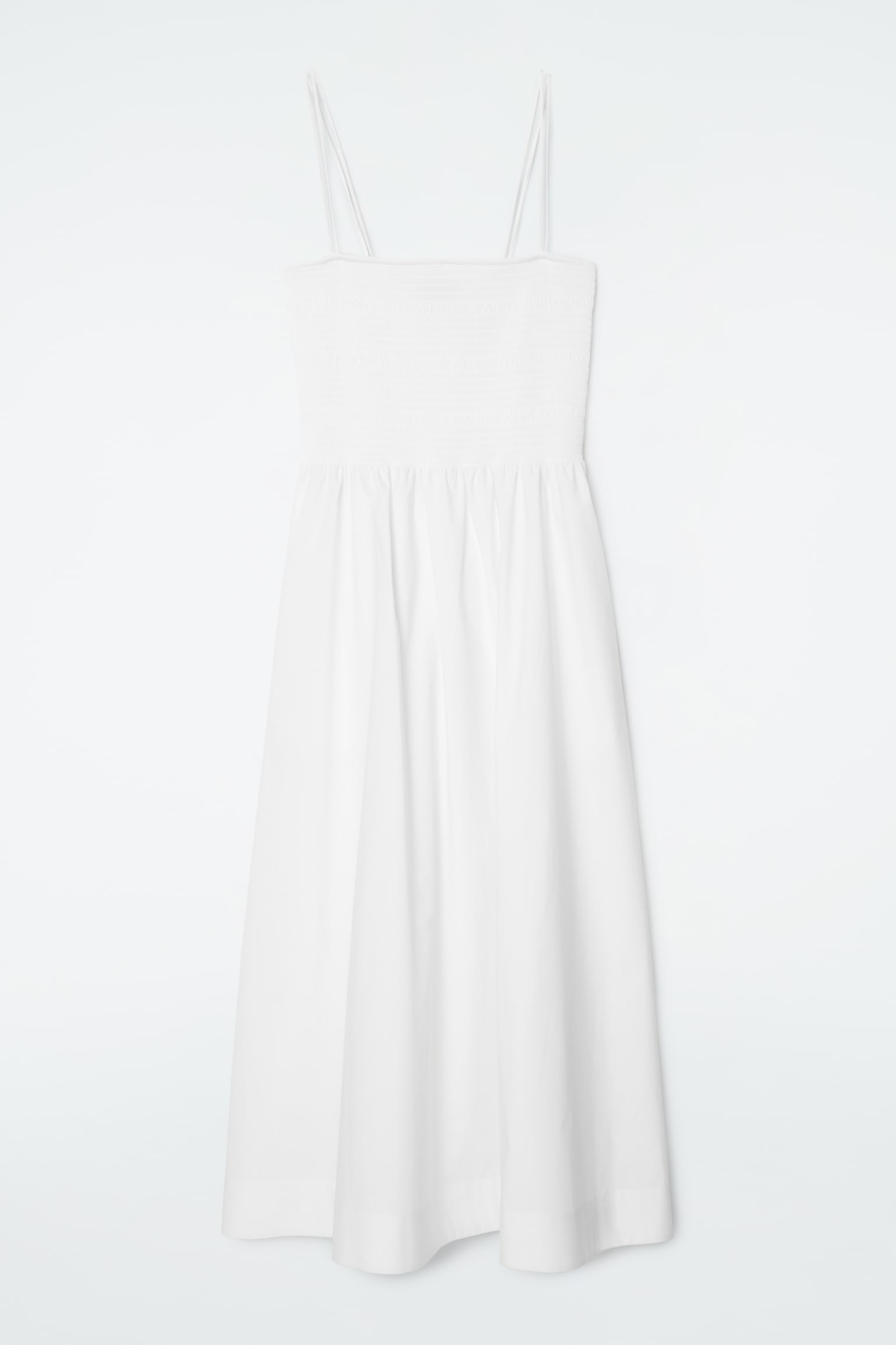 SHIRRED MIDI DRESS - WHITE