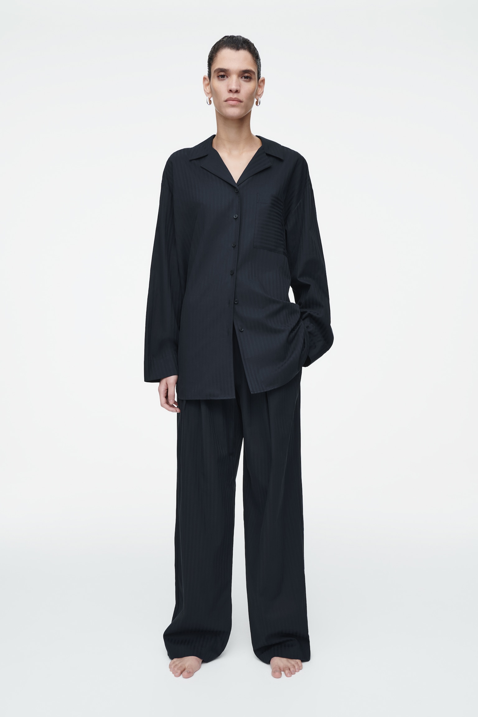 STRIPED COTTON PYJAMA TROUSERS - NAVY / STRIPED